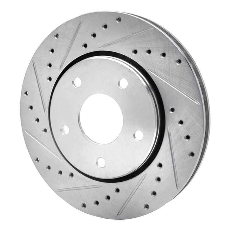 Chrysler Town & Country Brake Rotor (1) - Front Left - R1 Concepts - Drilled & Slotted - Silver - `08-`16